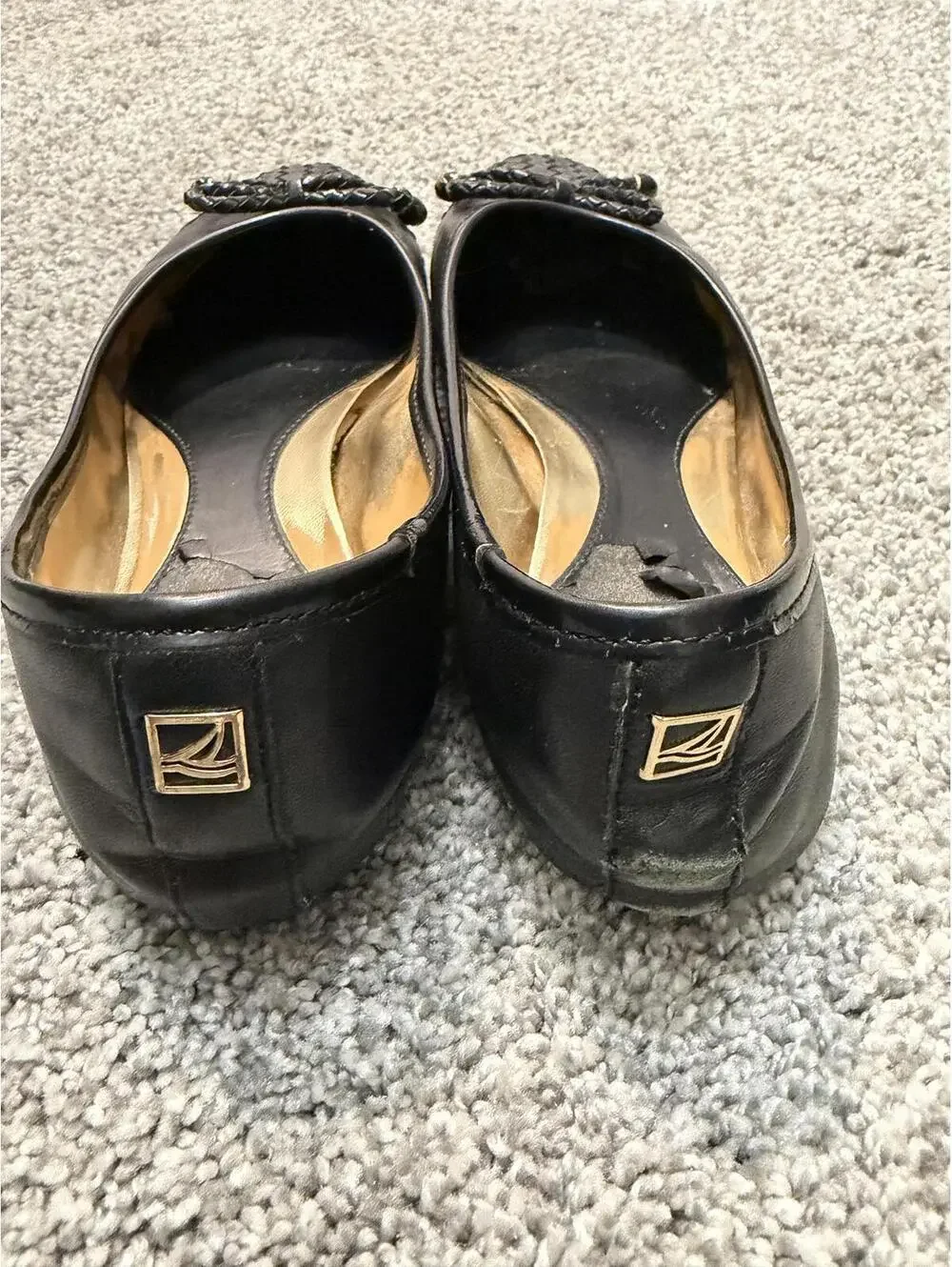 Sperry Black Woven Toe Ballet Flats with Bow Detail Size 7